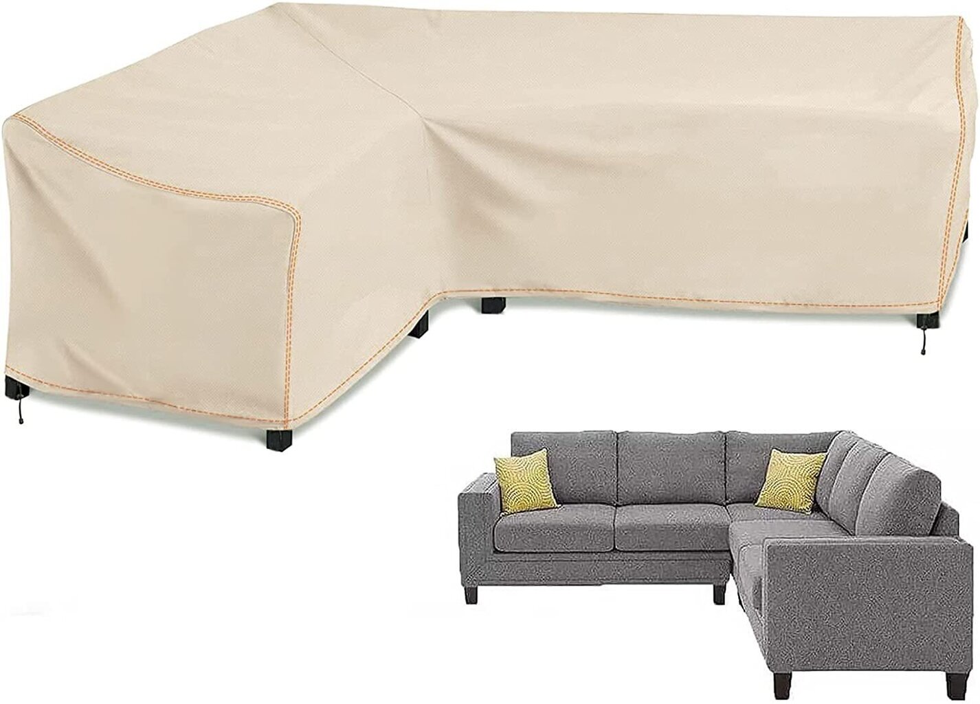 Enzeno kalustepäällinen, L-muotoinen, sade, pölysuoja, Oxford kangas 420D, khaki, 255 x 255 x 87 cm hinta ja tiedot | Huonekalujen päälliset | hobbyhall.fi