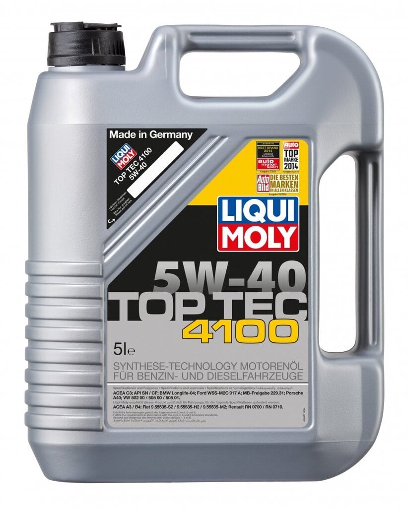 Synteettinen moottoriöljy Liqui-Moly Top Tec 4100 5W-40, 5L. hinta ja tiedot | Moottoriöljyt | hobbyhall.fi