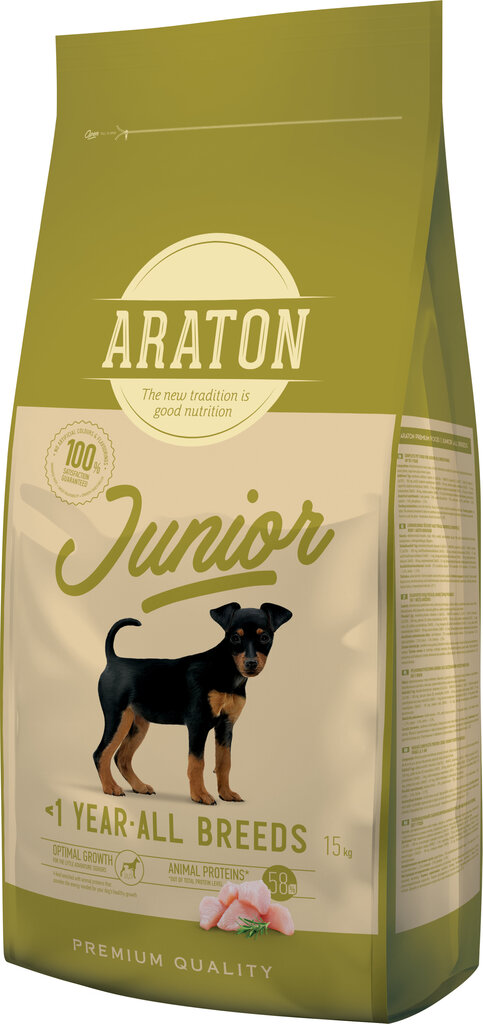 ARATON Dog Junior, Kuivaruoka nuorille koirille, 15 kg hinta 