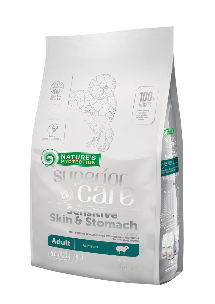 Nature's Protection Superior Care Sensitive Skin & Stomach Lam Adult All Breeds kuivaruoka kaikenrotuisille koirille, 1,5 kg hinta ja tiedot | Koiran kuivaruoka | hobbyhall.fi