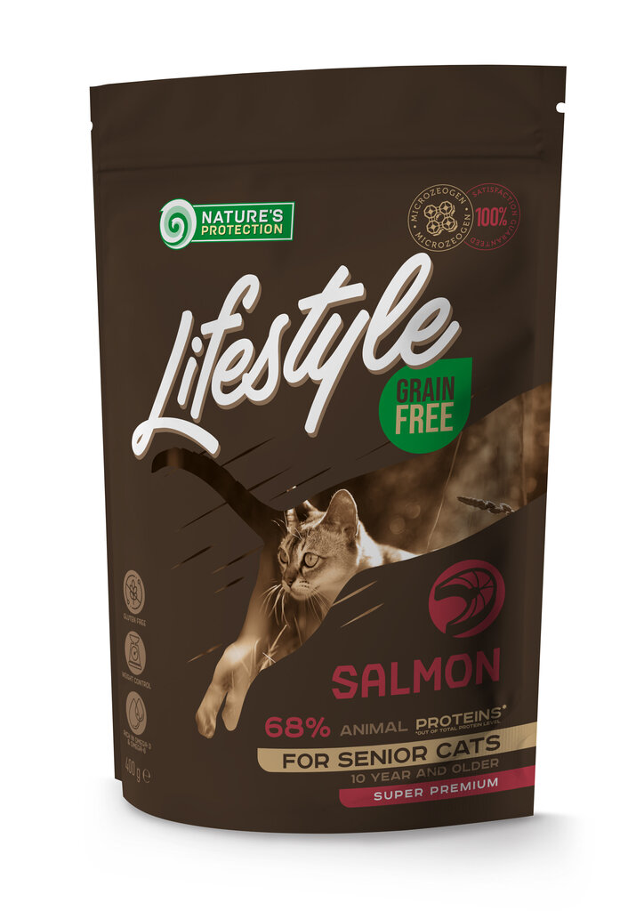 Viljaton kuivaruoka vanhemmille kissoille Nature's Protection Lifestyle lohella, 400 g hinta ja tiedot | Kissan kuivaruoka | hobbyhall.fi