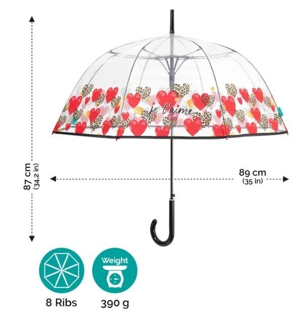 Sydämet automaattinen läpinäkyvä sateenvarjo 61cm hinta ja tiedot | Naisten sateenvarjot | hobbyhall.fi