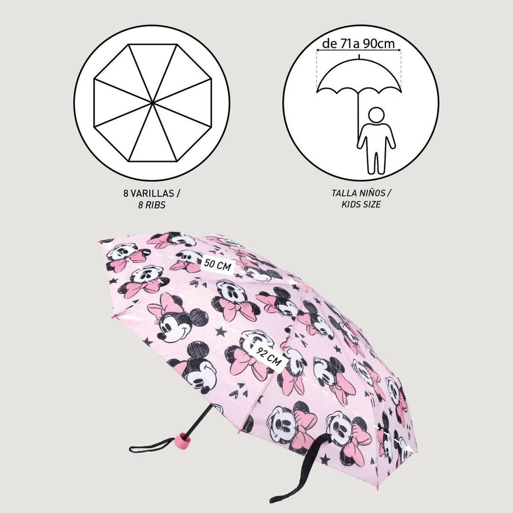 Disney Minnie manuaalinen taitettava sateenvarjo 50cm hinta ja tiedot | Lasten asusteet | hobbyhall.fi