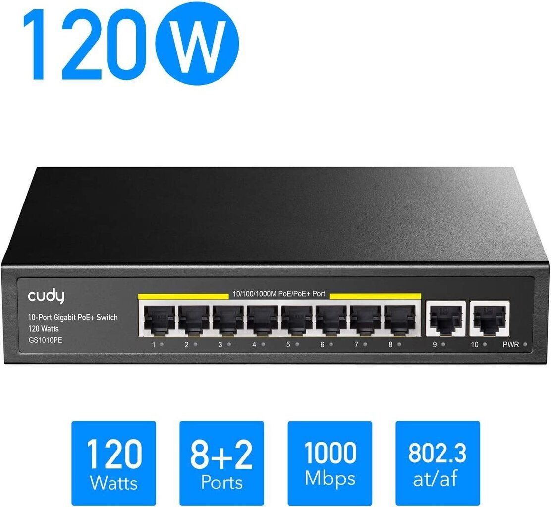 Cudy GS1010PE 8 Port Gigabit PoE Switch 120W hinta ja tiedot | Verkkokytkimet | hobbyhall.fi