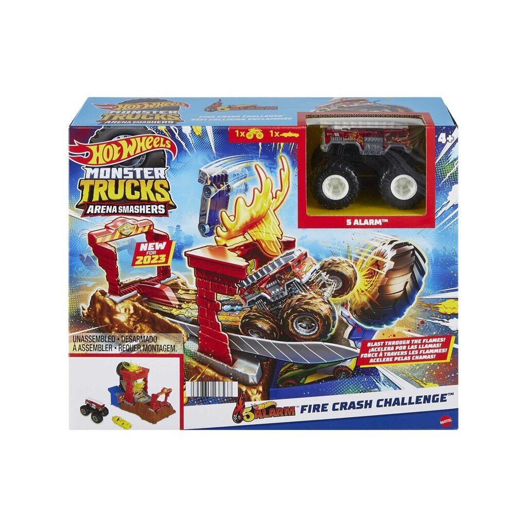 Mattel Hot Wheels Monster Trucks: Arena Smashers - 5 hälytys palo Crash Challenge (HNB90) hinta ja tiedot | Poikien lelut | hobbyhall.fi