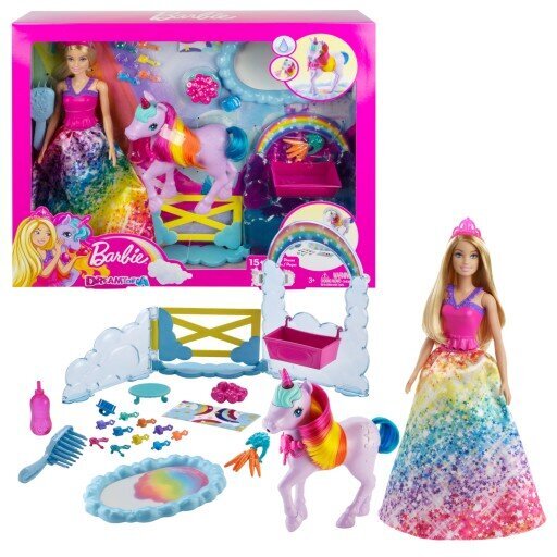 Mattel Barbie Dreamtopia prinsessa muoti nukke ja lemmikkieläinten yksisarvinen leikkisetti lisävarusteilla (GTG01) hinta ja tiedot | Tyttöjen lelut | hobbyhall.fi