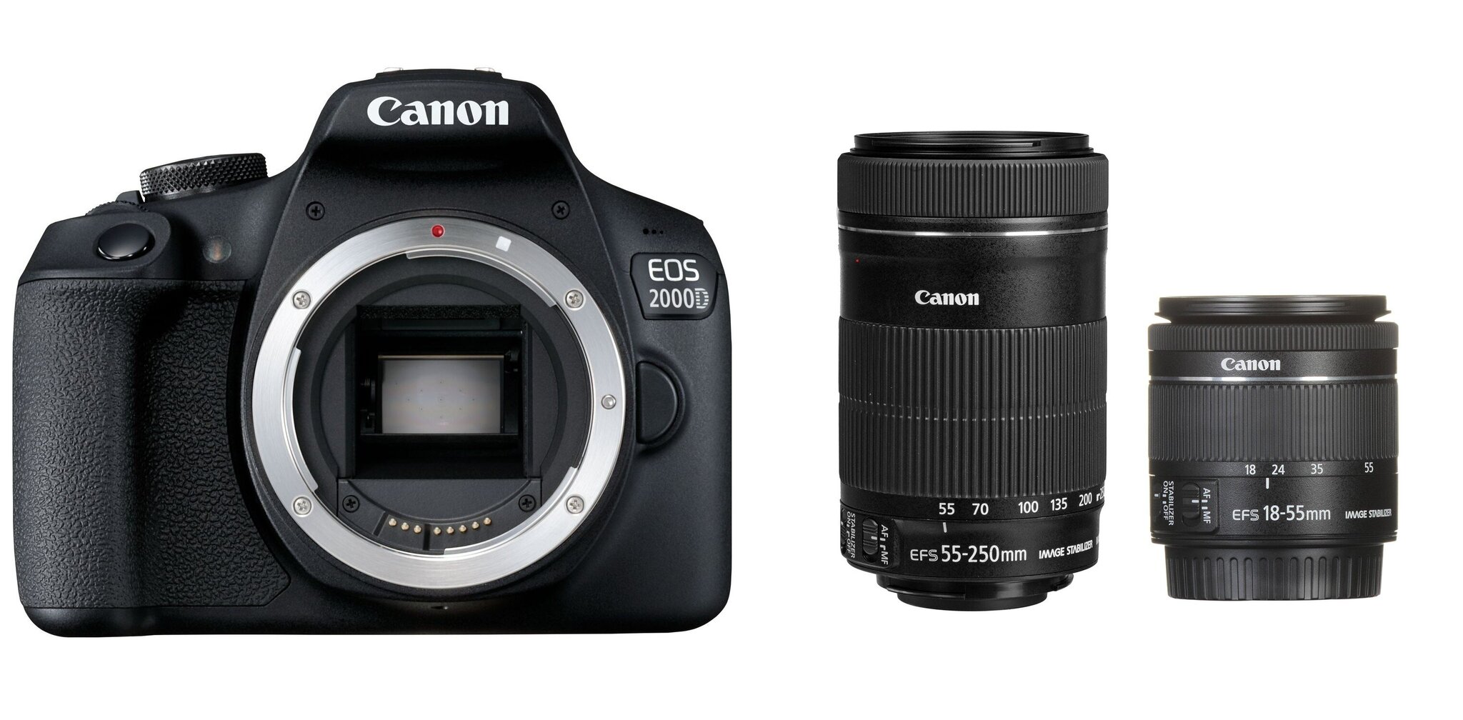 Canon EOS 2000D + EF-S 18-55mm IS STM + EF-S 55-250mm IS STM hinta ja tiedot | Kamerat | hobbyhall.fi