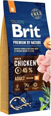 Brit Premium by Nature kuivaruoka keskikokoisille koirille, kana, 8 kg hinta ja tiedot | Koiran kuivaruoka | hobbyhall.fi