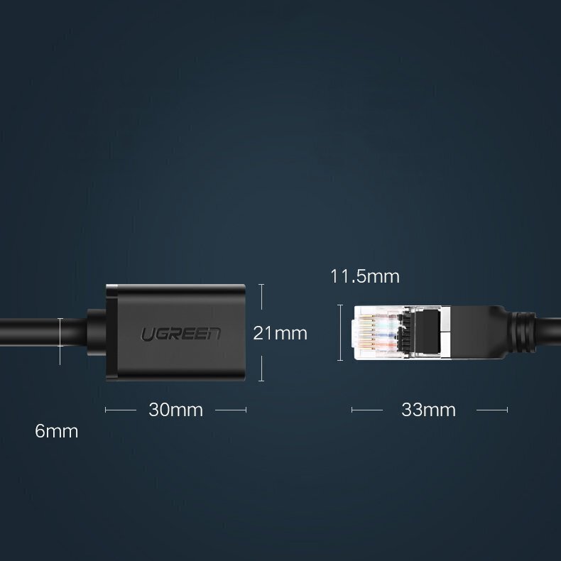 Ugreen NW112 Cat 6 verkkokaapelin jatko, FTP, RJ45, 5 m, musta. hinta ja tiedot | Kaapelit ja adapterit | hobbyhall.fi