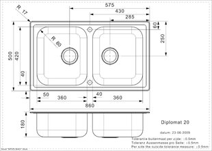 Reginox Diplomat 20 LUX (R) -tiskiallas, ruostumaton teräs, 86 x 50 cm, kiillotettu kromi hinta ja tiedot | Keittiöaltaat | hobbyhall.fi