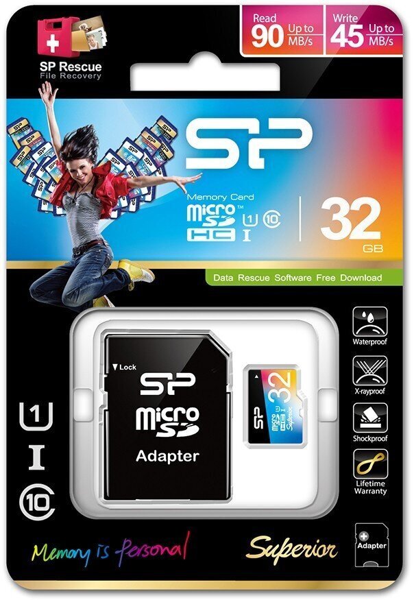 Silicon Power muistikortti microSDHC 32GB Superior UHS-I U1 + sovitin hinta ja tiedot | Kameran muistikortit | hobbyhall.fi