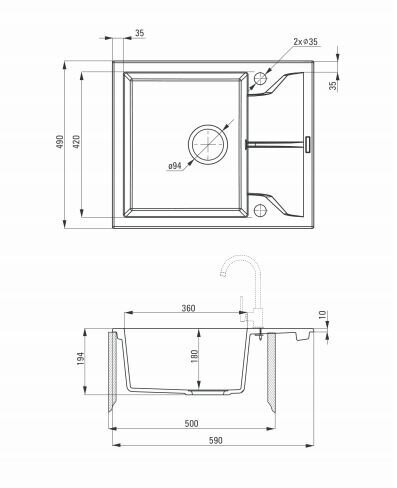 Deante graniitti tiskiallas Deante Andante ZQN T11A, antrasiitti hinta ja tiedot | Keittiöaltaat | hobbyhall.fi