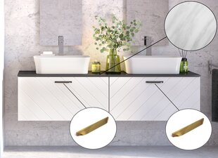 Kylpyhuonekaappi Besco Floo 160 Slim marmorityötasolla, valkoinen/kultainen hinta ja tiedot | Kylpyhuonekaapit | hobbyhall.fi
