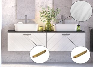 Kylpyhuonekaappi Besco Floo 160 Slim marmorityötasolla, valkoinen/kultainen hinta ja tiedot | Besco Huonekalut ja sisustus | hobbyhall.fi