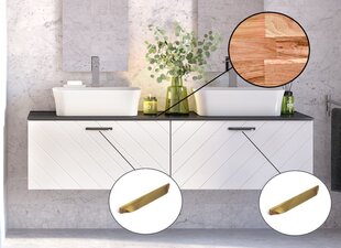 Besco Floo 120 -kylpyhuonekaappi tammityötasolla, valkoinen/kultainen hinta ja tiedot | Besco Huonekalut ja sisustus | hobbyhall.fi