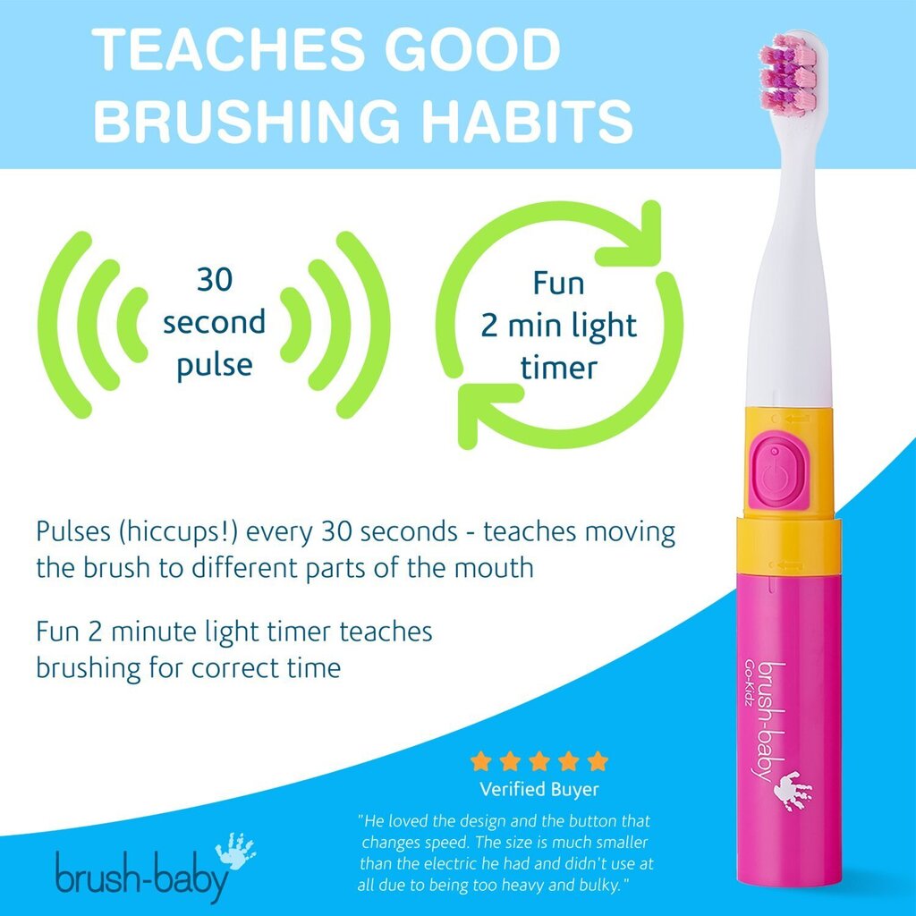 Brush Baby Go-Kidz sähköhammasharja ajastimella - vaaleanpunainen (3+) hinta ja tiedot | Sähköhammasharjat | hobbyhall.fi