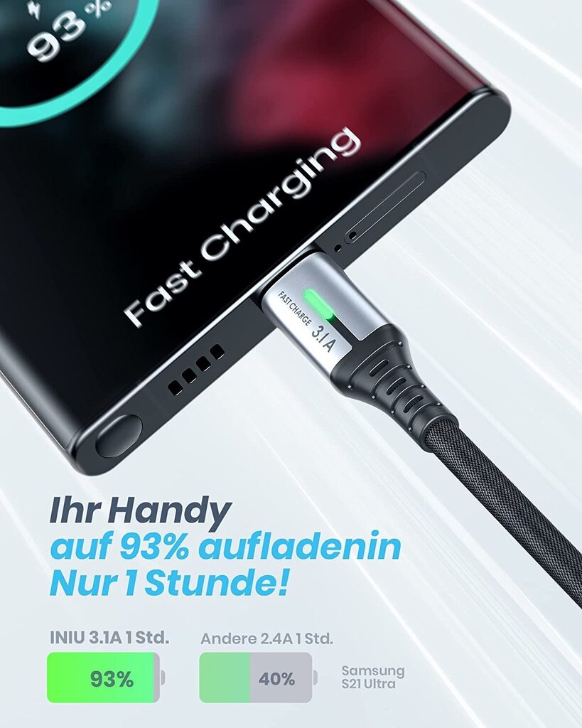 INIU USB-C-USB-A-kaapeli, 2 m hinta ja tiedot | Puhelinkaapelit | hobbyhall.fi