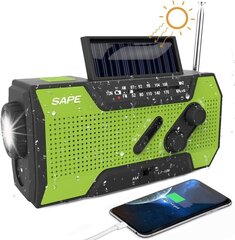 Sape kannettava radio aurinkopaneelilla hätätilanteita varten, AM/FM, 2000 mAh, vihreä hinta ja tiedot | Radiopuhelimet | hobbyhall.fi