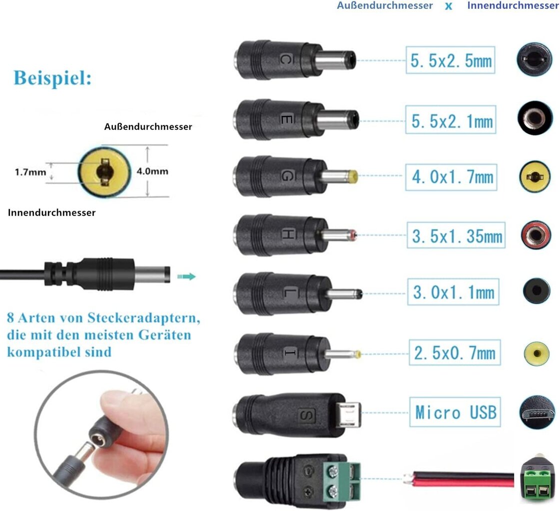 Kannettavan tietokoneen laturi Yleislatausadapteri Zuokenzu, 8 kiinnitystä, 12V-2A hinta ja tiedot | Kannettavien tietokoneiden laturit | hobbyhall.fi