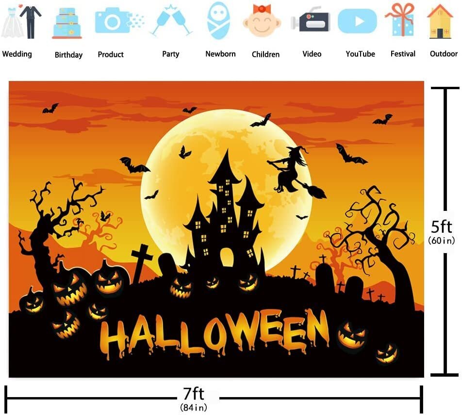 Halloween koristelu RUYI / tausta valokuvalle, 2,1 x 1,5 m hinta ja tiedot | Valokuvaustarvikkeet | hobbyhall.fi