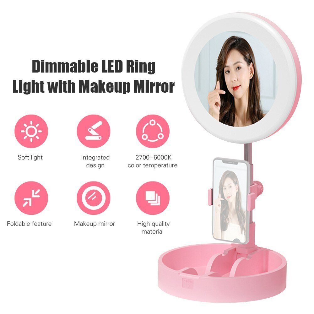 Peili puhelintelineellä, rengaslamppu, valaiseva kosmetiikkapeili, Make up LED Tik Tok Ring Light hinta ja tiedot | Kauneudenhoitotarvikkeet | hobbyhall.fi