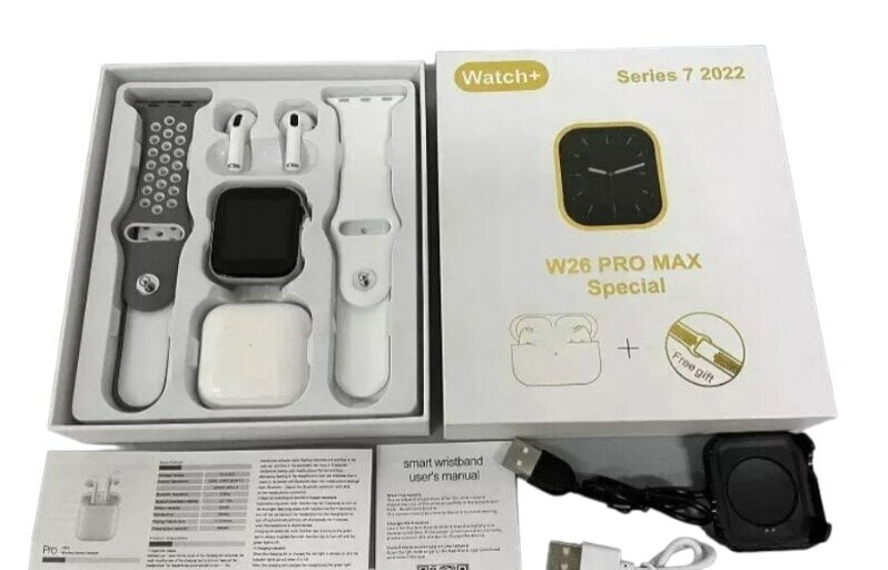 Älykello W26 Pro Max, 2 in 1, BT-kuulokkeet + vaihtohihna, harmaa hinta ja tiedot | Älykellot | hobbyhall.fi