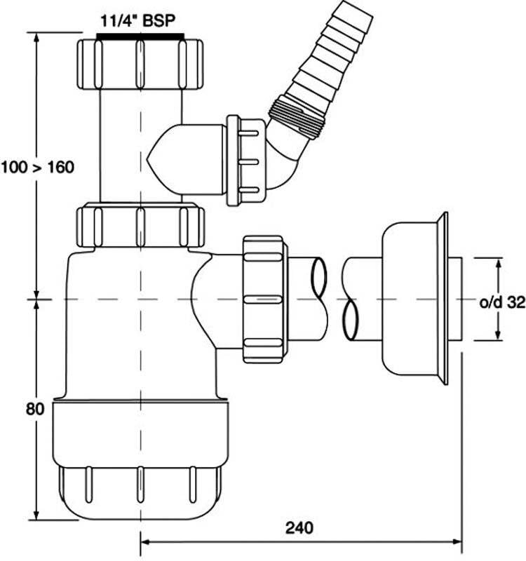 Altaan sifoni ilman päätä astianpesukoneen varrella McAlpine MCH2CWM32, 32 mm hinta ja tiedot | Vesilukot | hobbyhall.fi