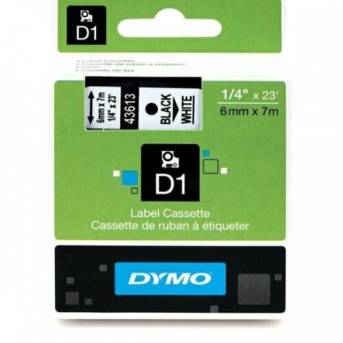 dymo alkuperäinen värinauhakasetti, dymo, 43613, s0720780, musta tulostus/valkoinen pohja, 7 m, 6 mm, d1 hinta ja tiedot | Tulostustarvikkeet | hobbyhall.fi