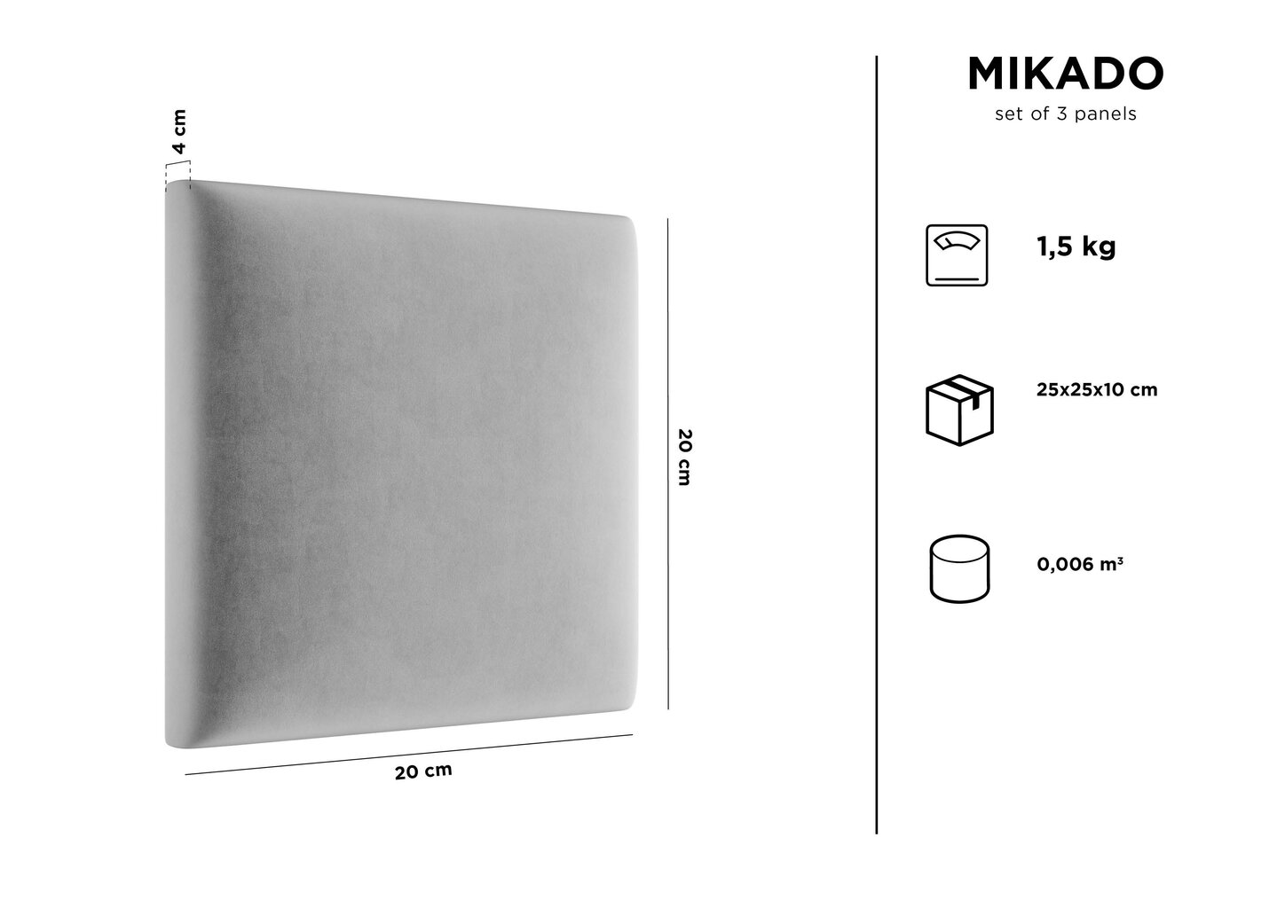 Kooko Home Mikado R4 -pehmeät seinäpaneelit, 3 kpl, musta hinta ja tiedot | Pehmeät seinäpaneelit | hobbyhall.fi