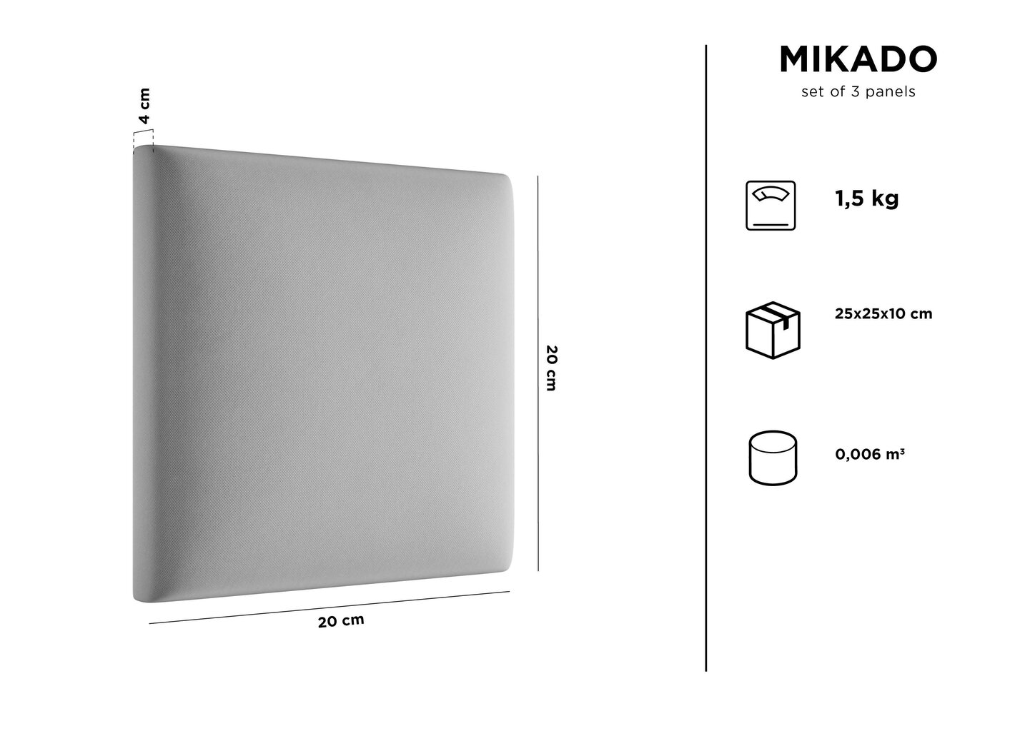 Kooko Home Mikado L5 -pehmeät seinäpaneelit, 3 kpl, vaaleanharmaa hinta ja tiedot | Pehmeät seinäpaneelit | hobbyhall.fi