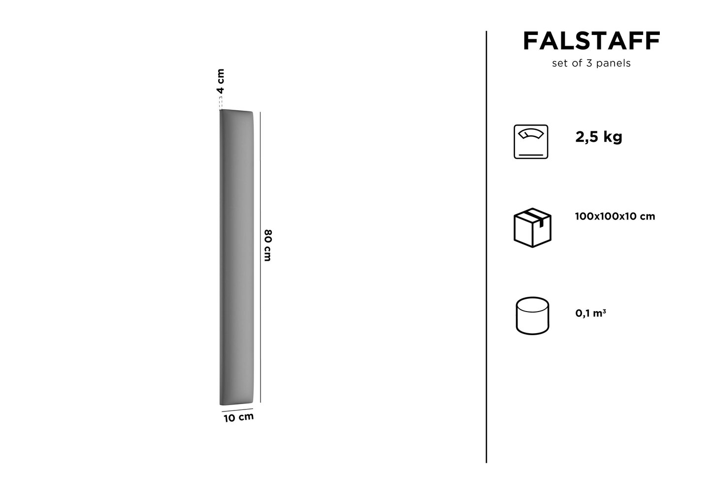 Kooko Home Falstaff C4 -pehmeät seinäpaneelit, 3 kpl, tummanharmaa hinta ja tiedot | Pehmeät seinäpaneelit | hobbyhall.fi