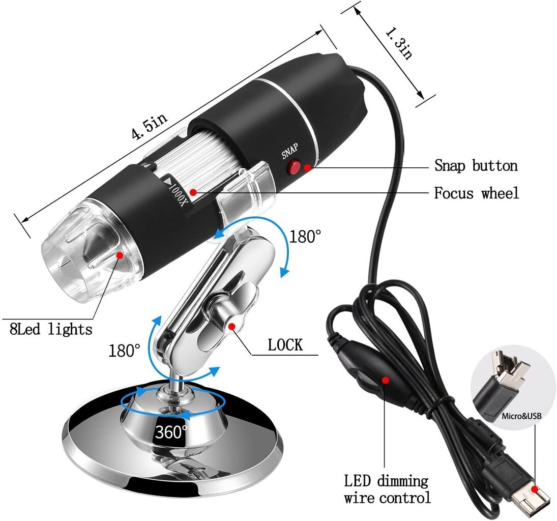 1600x USB hinta ja tiedot | Mikroskoopit ja teleskoopit | hobbyhall.fi