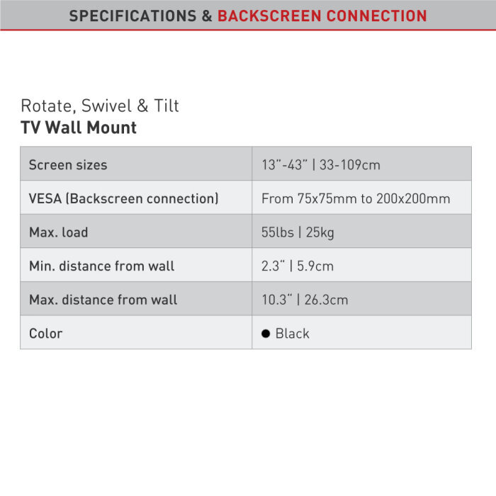 Barkan AL230, 13"-43", 25 kg, 200x200 mm hinta ja tiedot | TV-seinätelineet | hobbyhall.fi