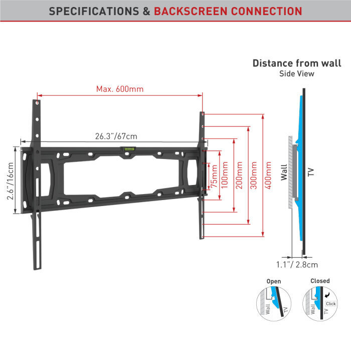 Barkan AL40, 13"-90", 60 kg, 600x400 mm hinta ja tiedot | TV-seinätelineet | hobbyhall.fi