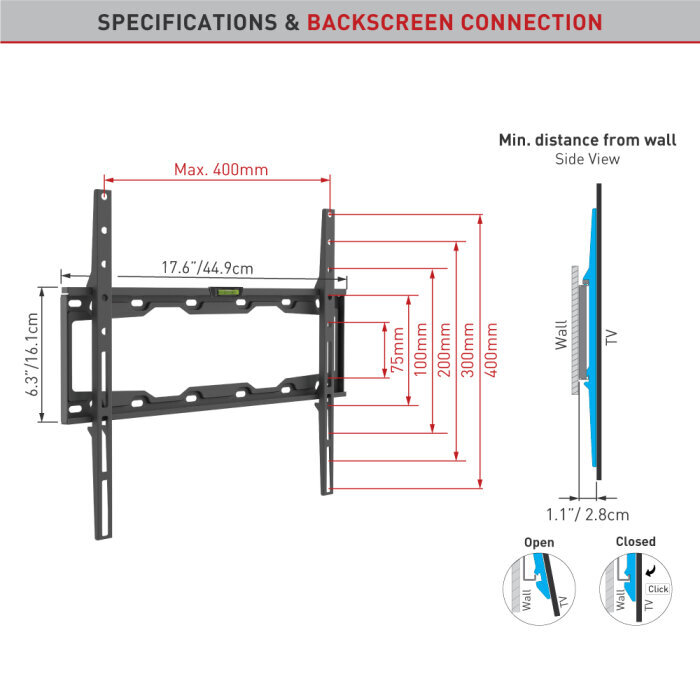 Barkan AL302, 19"-65", 50 kg, 400x400 mm hinta ja tiedot | TV-seinätelineet | hobbyhall.fi