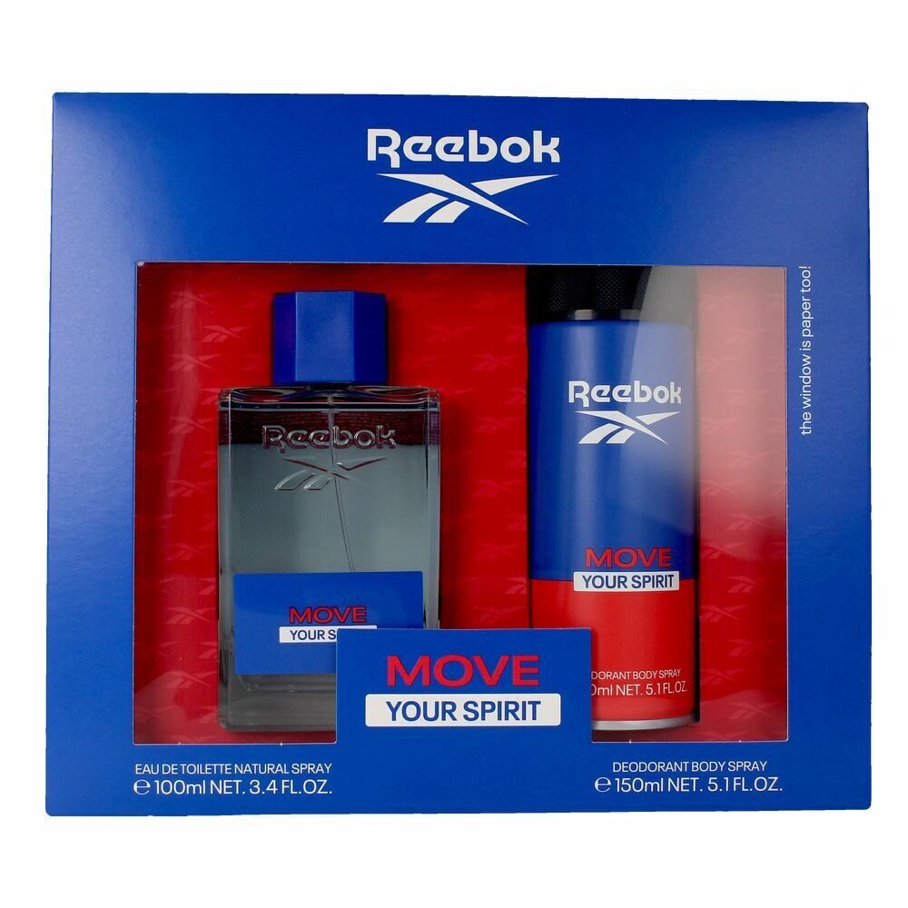 Miesten hajuvesisarja Reebok Move Your Spirit Hajuvesi 100ml EDT + vartalodeodorantti 150ml hinta ja tiedot | Miesten hajuvedet | hobbyhall.fi