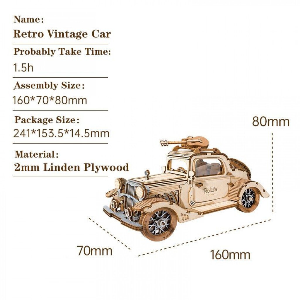 Robotime Vintage Car Koottava vintage auto hinta ja tiedot | LEGOT ja rakennuslelut | hobbyhall.fi