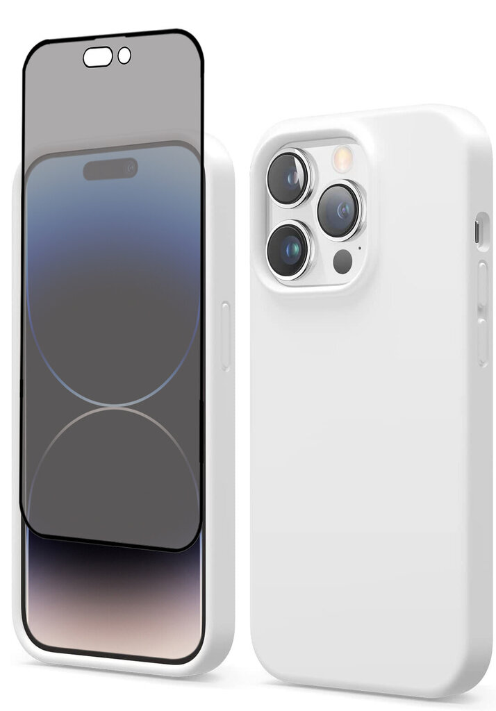 Suojasarja - silikonikuori Apple iPhone 14 Pro (real liquide Easy clean) valkoinen + näytönsuoja 5D Privacy hinta ja tiedot | Puhelimen kuoret ja kotelot | hobbyhall.fi