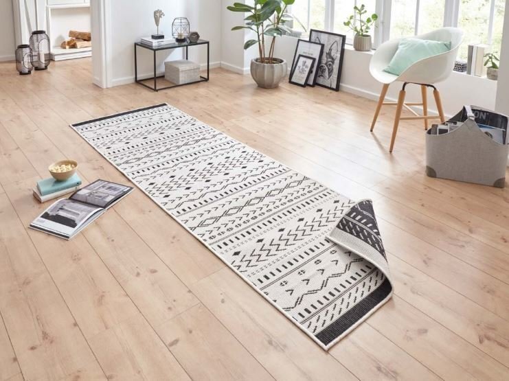 Northrugs Kuba -matto, kaksipuoleinen, ulkokäyttöön 80 x 350 cm, musta / kerma hinta ja tiedot | Isot matot | hobbyhall.fi