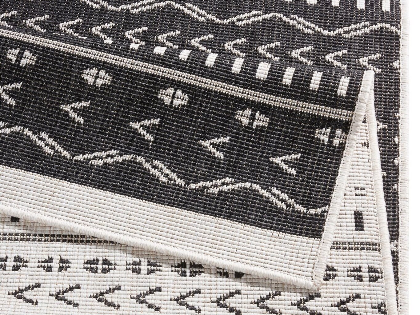 Northrugs Kuba -matto, kaksipuoleinen, ulkokäyttöön 80 x 350 cm, musta / kerma hinta ja tiedot | Isot matot | hobbyhall.fi