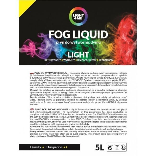 Light4me Fog Liquid Light neste savukoneelle, 5L hinta ja tiedot | Juhlakoristeet | hobbyhall.fi