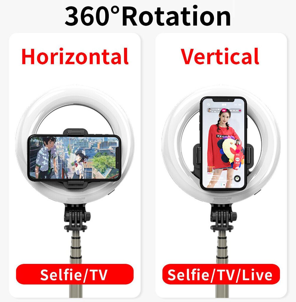 Selfiekeppi LED-taustavalolla – jalusta rengasvalolla ja Bluetooth-kaukosäätimellä, LED Sormusvalo hinta ja tiedot | Selfie-tikut ja -telineet | hobbyhall.fi
