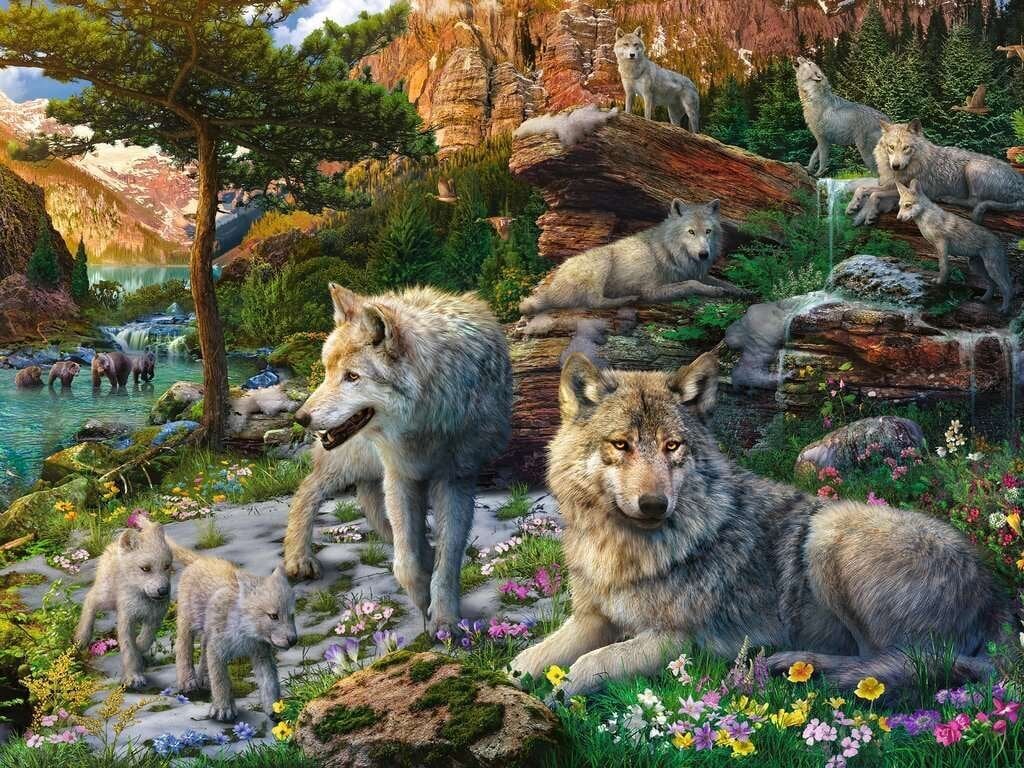 2D palapeli 1500 Pieces Spring Wolves hinta ja tiedot | Palapelit | hobbyhall.fi