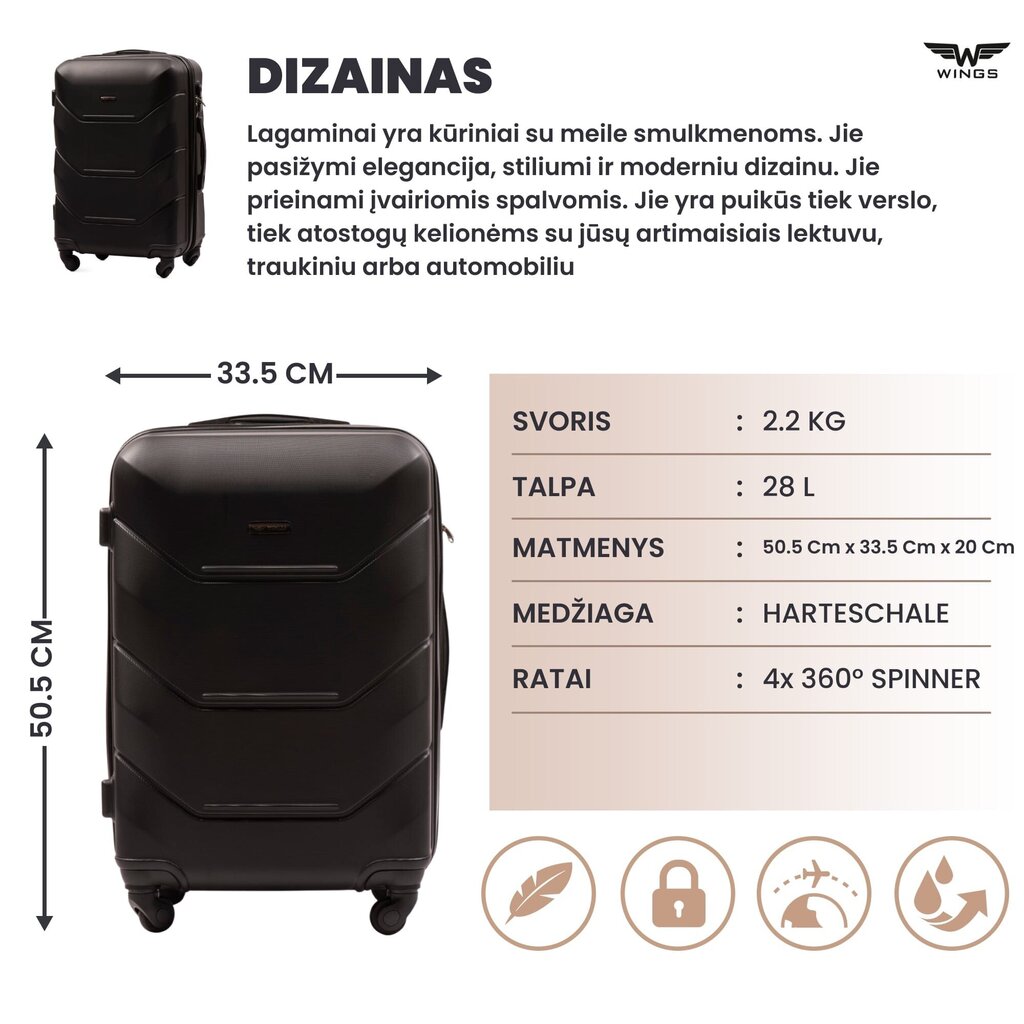 Pieni matkalaukku Wings Peacock XS, musta hinta ja tiedot | Matkalaukut ja -kassit | hobbyhall.fi