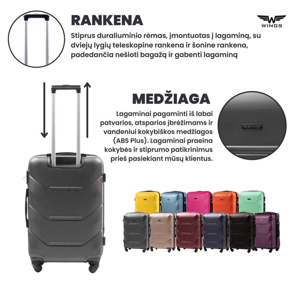 Keskikokoinen matkalaukku Wings Peacock M, tummanharmaa hinta ja tiedot | Matkalaukut ja -kassit | hobbyhall.fi