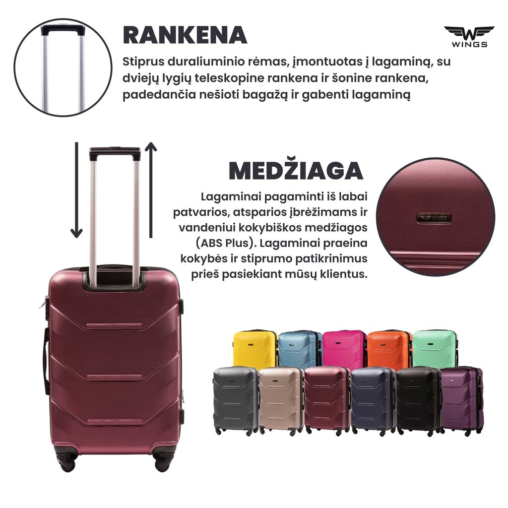 Keskikokoinen matkalaukku Wings Peacock M, tummanpunainen hinta ja tiedot | Matkalaukut ja -kassit | hobbyhall.fi