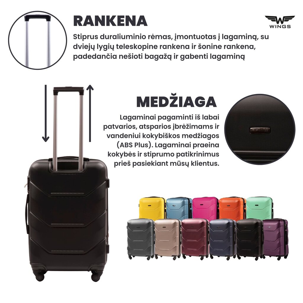 Iso matkalaukku Wings Peacock L, musta hinta ja tiedot | Matkalaukut ja -kassit | hobbyhall.fi