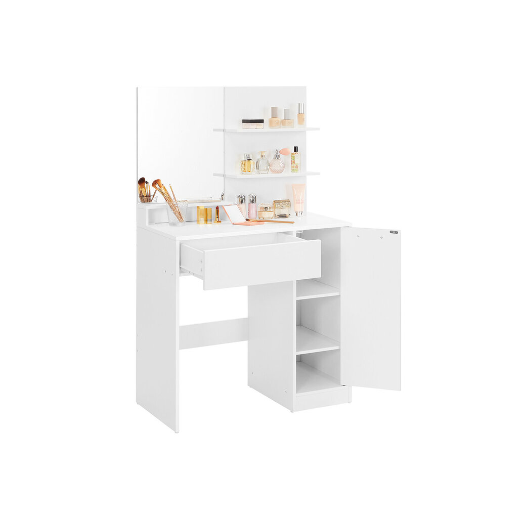 Pukupöytä, jossa on hyllyt ja laatikko, valkoinen hinta ja tiedot | Peilipöydät | hobbyhall.fi