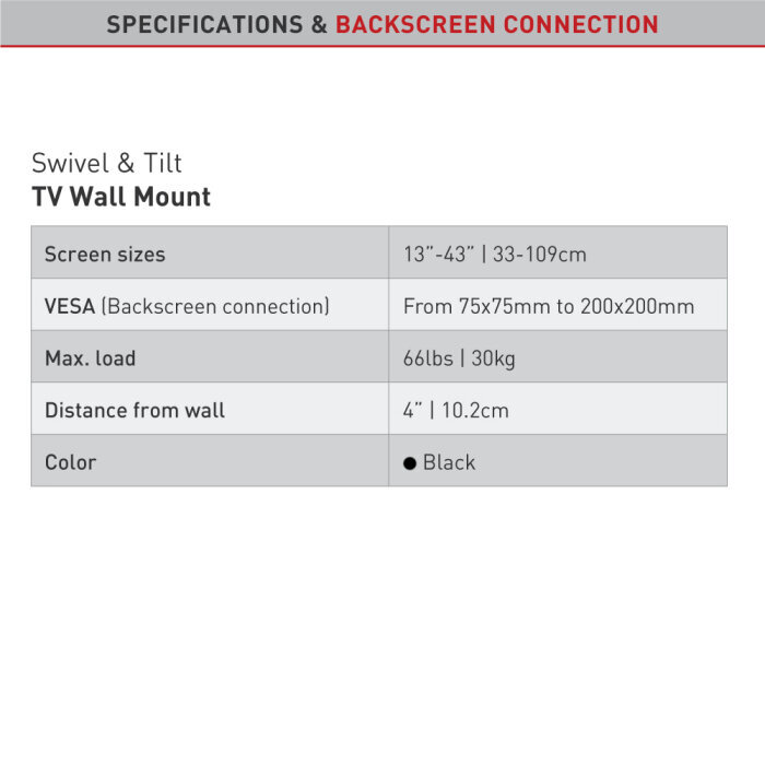 Barkan AL220, 13"-43", 30 kg, 200x200 mm hinta ja tiedot | TV-seinätelineet | hobbyhall.fi