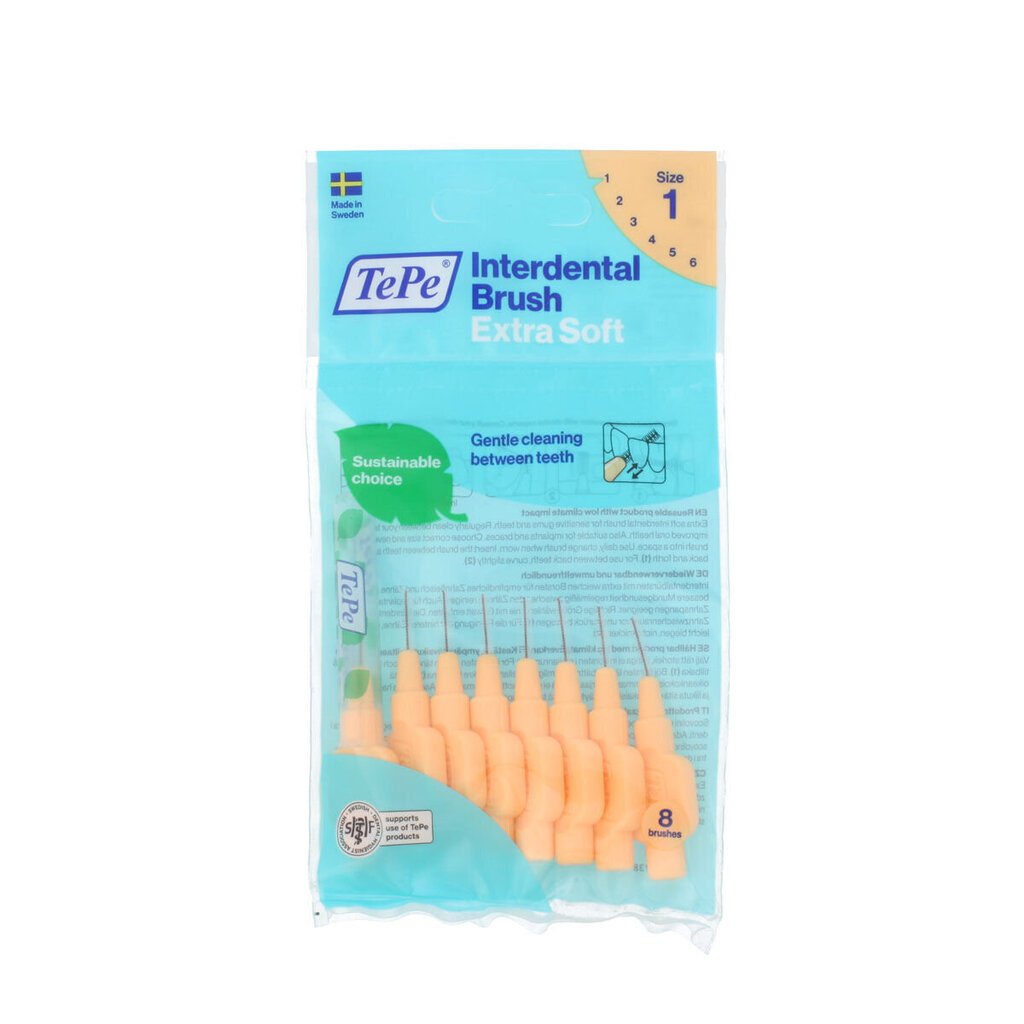 Hammasväliharja TePe Extra Soft, 0,45 mm, oranssi, 8 kpl - erittäin hienot hammasväliharjat hinta ja tiedot | Suuhygienia | hobbyhall.fi